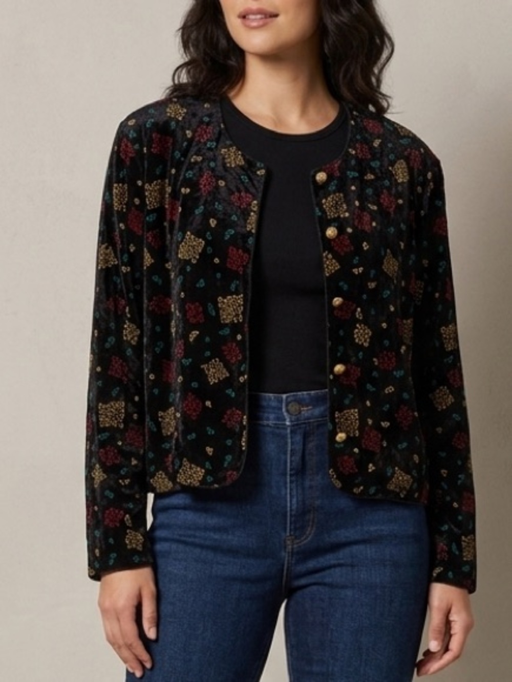 Vintage Trimmings Embroidered Velvet Cardigan Jacket Size XL
